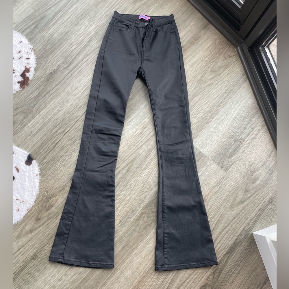 Edikted Luna Faux Leather Flare Jeans - Picture 5 of 5